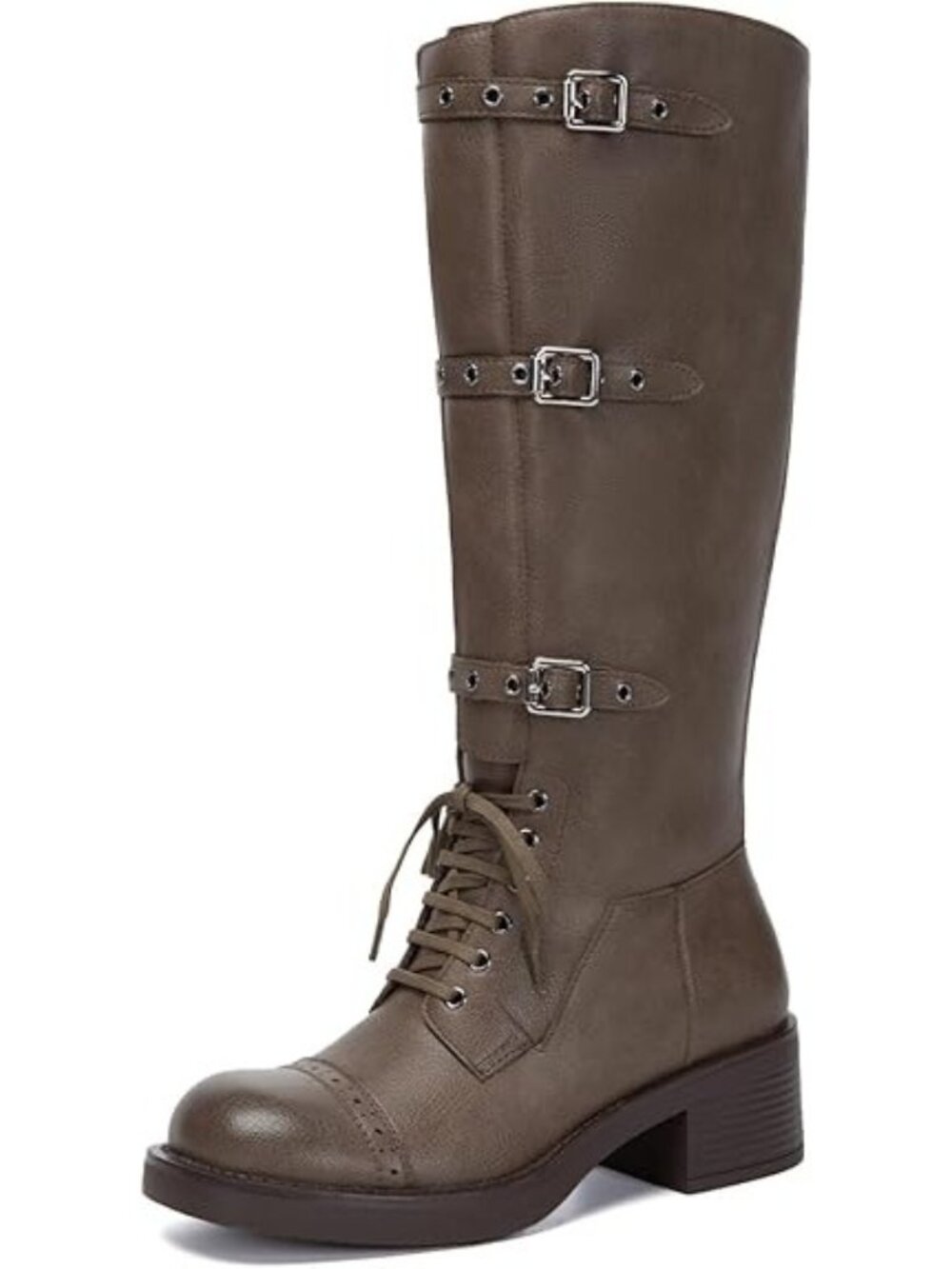 Athlefit Size 6.5 Boots Taupe Knee High Riding Wide Calf Adjustable Buckle Lace